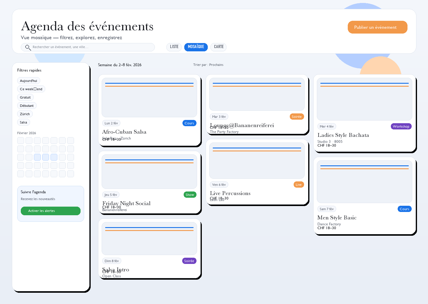 Aperçu des événements